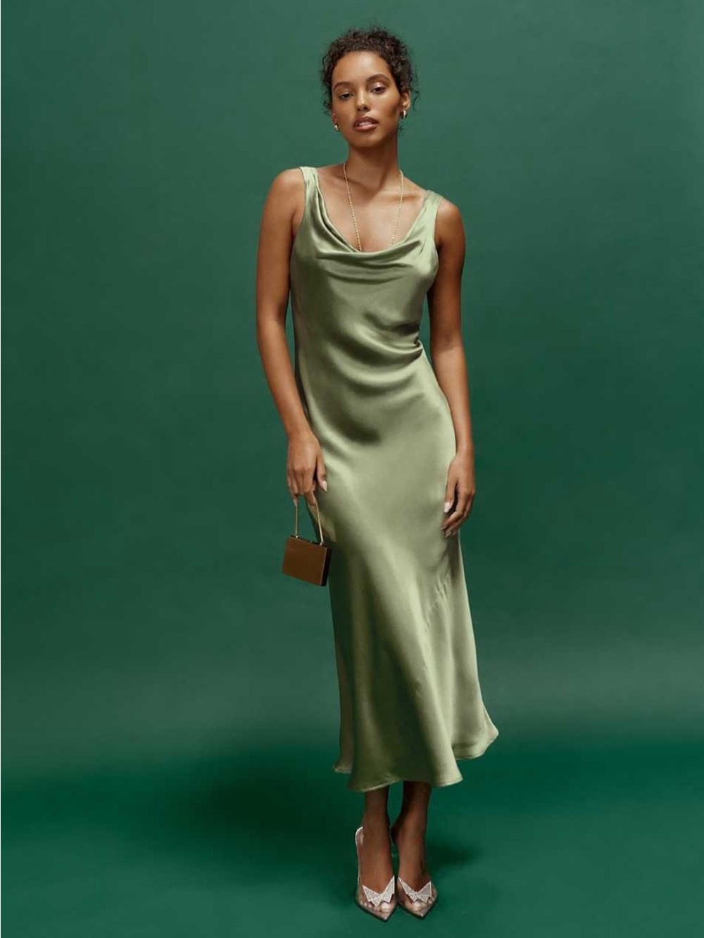 Reformation Bryn Silk Dress in Artichoke - Size 0